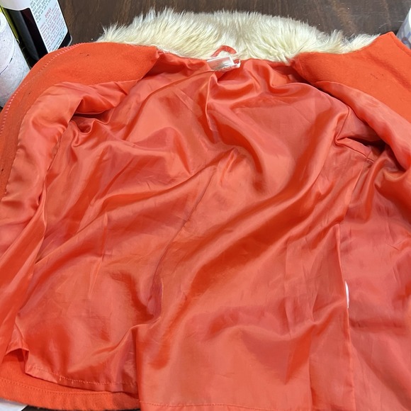 Gymboree Girls XS 3-4 Red-Orange Wool Toggle Coat‎ Faux Fur Collar Peacoat EUC - Picture 6 of 9